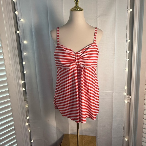Red and White Striped Swim 2 Piece with Ruched Detail - Picture 7 of 14